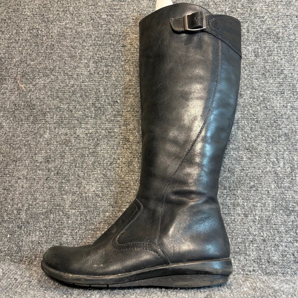 Clarks Wave Walk Black Leather Tall Riding Boots Rocker Sole Women Size 7